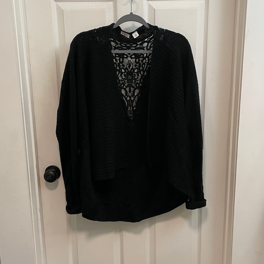 Cato Black Cardigan with Lace Accent
